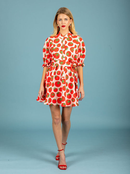 Summer Mini Shirt Dress Red