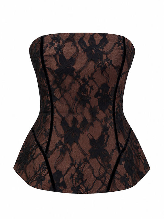Damen Bluse Korsett mit Spitze Schwarz