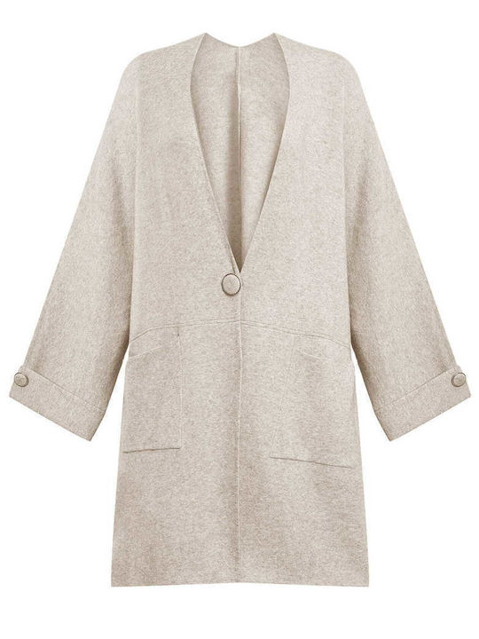 Celestino Γυναικεία Ζακέτα Μακριά Oversized Loose Fit Μπεζ