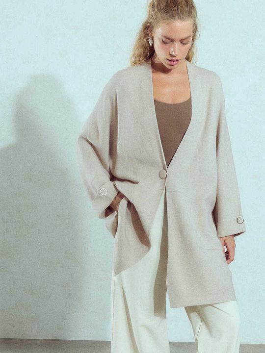 Celestino Γυναικεία Ζακέτα Μακριά Oversized Loose Fit Μπεζ