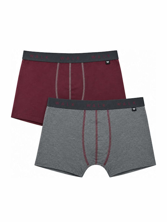 Walk Herren Boxershorts Anthrazit Melange/Bordeaux 2Pack