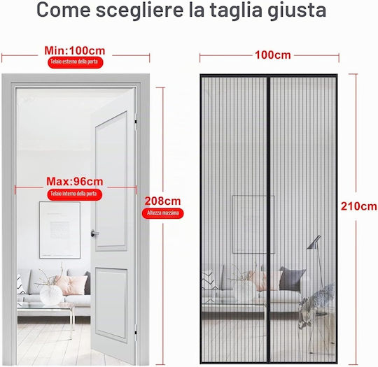 Pet Friendly Σίτα Πόρτας με Σκρατς με Μαγνητικό Κούμπωμα από Πολυεστέρα Μαύρη 210x100cm