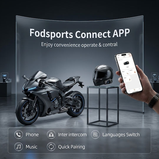 Fodsports FX-S Einzelne Gegensprechanlage für Motorradhelm mit Bluetooth