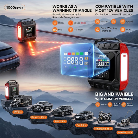 Utrai JS-50 Professional Portable Car Battery Starter 8000A with Power Bank / USB / Pump / Flashlight JS-50