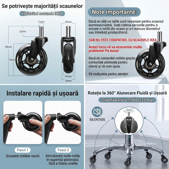 Caster for Office Chair 5 Pieces Black