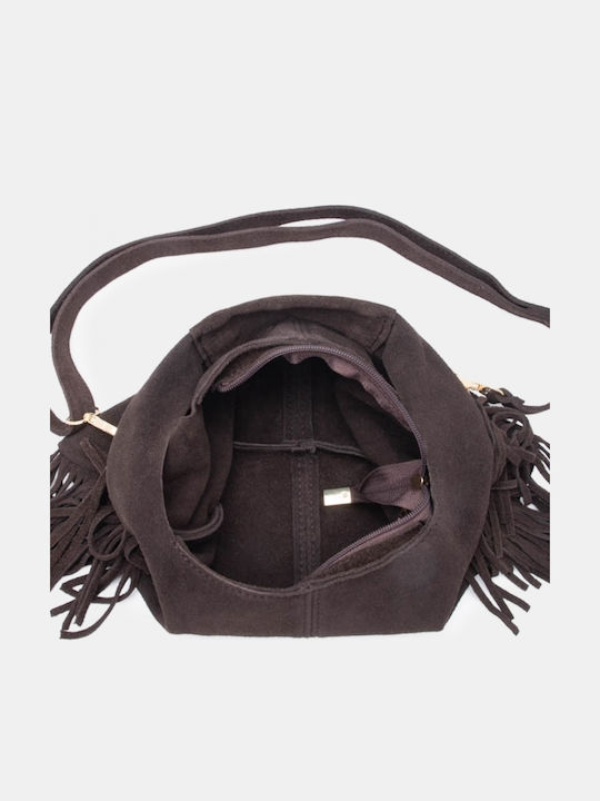 Fabric Women's Shoulder Bag Suede With Brown Fringes