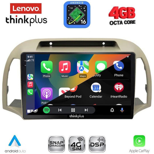 Lenovo Автомобилна Аудио Система за Nissan Micra 2002-2010 (Bluetooth/USB/Вграден Wi-Fi /GPS/Apple CarPlay/Android Auto) с Touch Screen 9"
