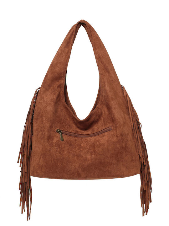 Set Women’s Hobo Bag in Suede with Camel Fringes