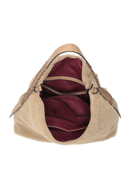 Knitted Fur Women's Hobo Bag Beige