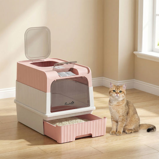 Pawhut Closed Cat Toilet with Filter Pink W48 x D35 x H36cm