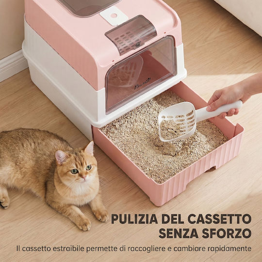 Pawhut Closed Cat Toilet with Filter Pink W48 x D35 x H36cm