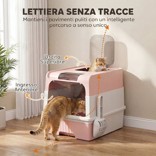 Pawhut Closed Cat Toilet with Filter Pink W48 x D35 x H36cm