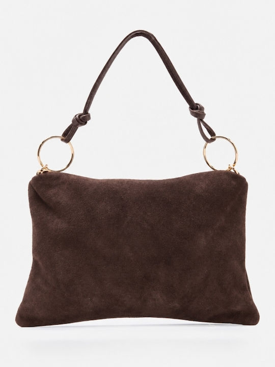 Dunkelbraune Damen-Handtasche Aus Stoff Und Wildleder