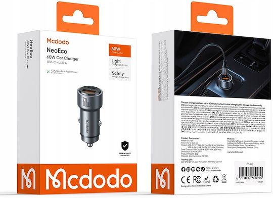 Mcdodo Fast Car Charger Phone Laptop 2x Usb-c Usb-a 60w