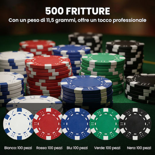 Sportnow Set of 500 Poker Chips 11.5gr in Suitcase with 5 Decks and Felt