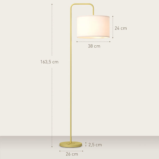 HomCom Floor Lamp H163.5cm with E27 Lamp Bulb Base Gold