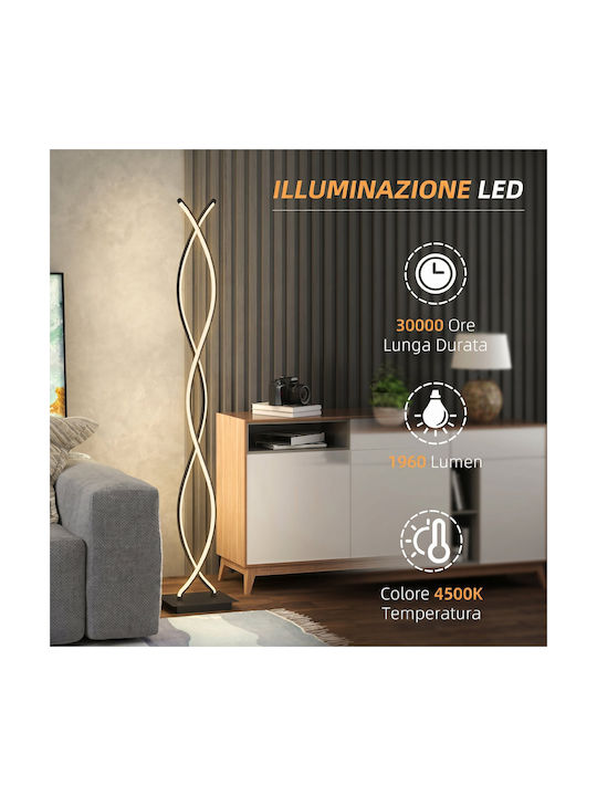 HomCom LED Φωτιστικό Δαπέδου με Φυσικό Λευκό Φως 1960lm Μαύρο
