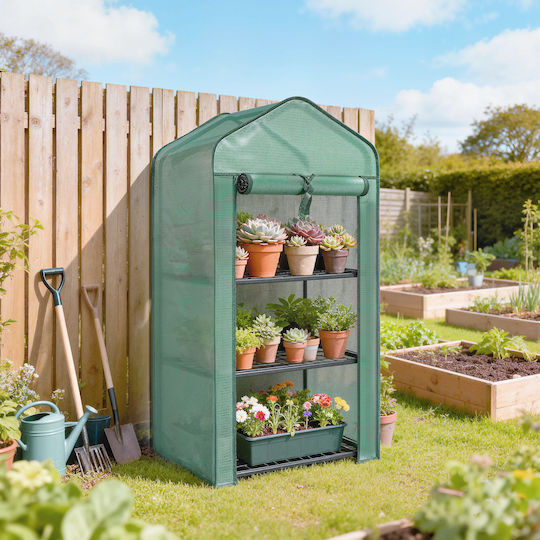Outsunny 84H-069V01GN Greenhouse with Metallic Frame and Shelves 0.59x0.39x1.27m
