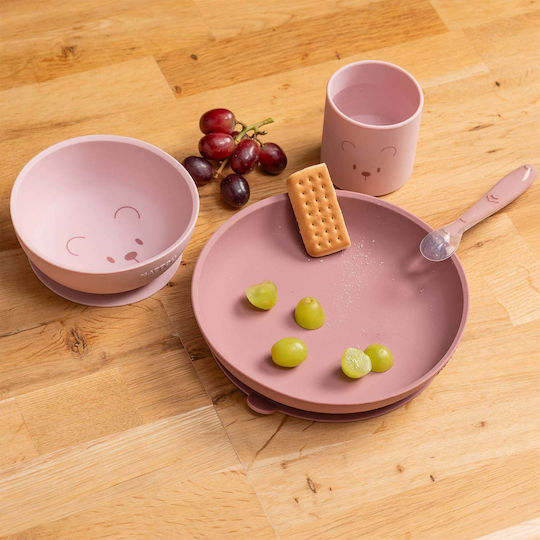 Nattou Silicone Feeding Set with Anti-Slip Base Pink 3 Pieces