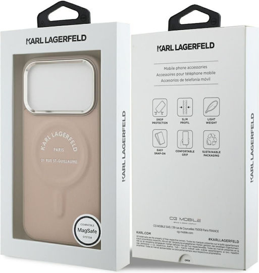 Karl Lagerfeld iPhone 18 Pro Max iPhone 17 Pro Max Hard Case Magsafe Eco Leather Lining Embossed Open Ring Rsg Logo Pink