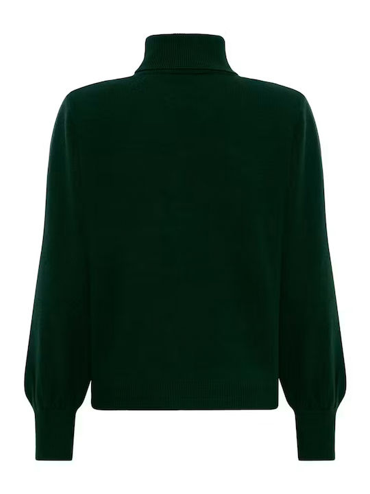 Women's Long Sleeve Woolen Turtleneck Sweater Dark Green