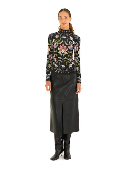 Women's Blouse Long Sleeve Floral Red Black Green