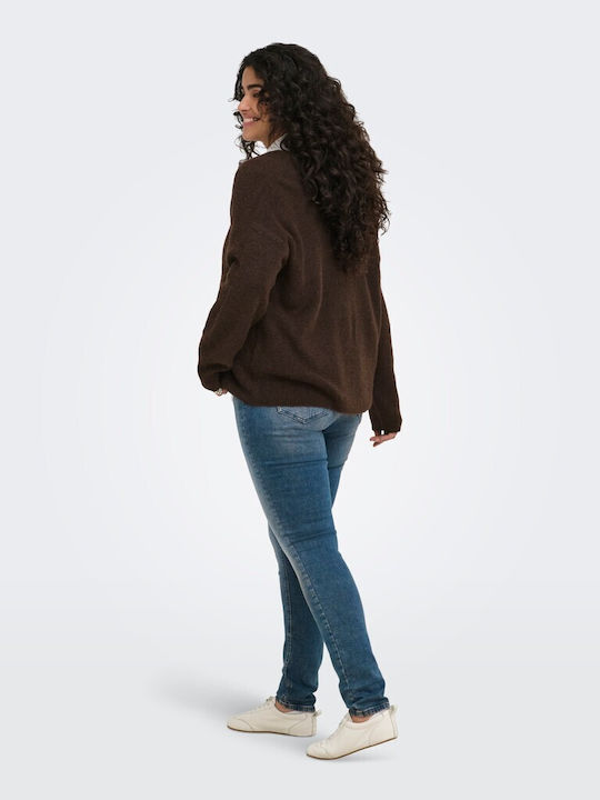 Women's Long Sleeve Sweater with V-Neck Brown