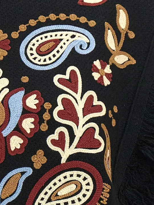 Women's Crop Woolen Floral Sweater Ecru Black Burgundy