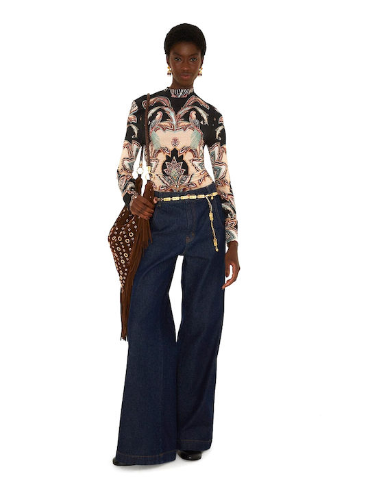 Women's Long Sleeve Floral Blouse Ecru Black Bordeaux