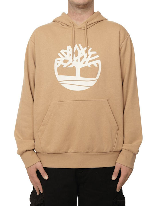Tree Brushback Hooded Sweatshirt Beige