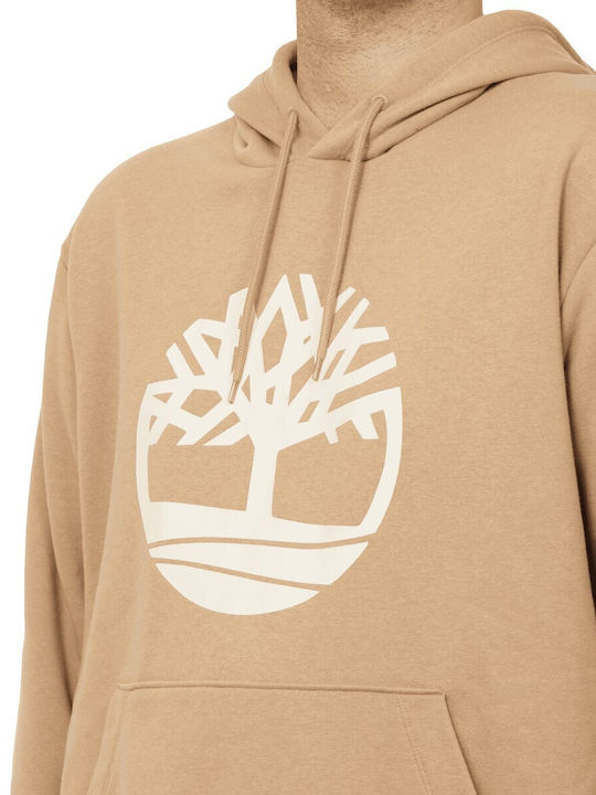 Tree Brushback Hooded Sweatshirt Beige