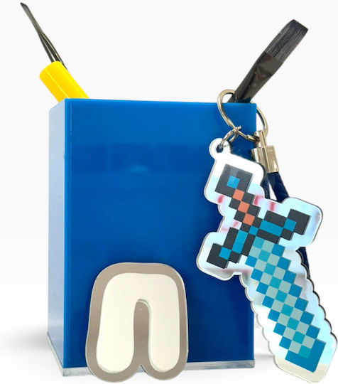 Plexilab Personalisierte Federmäppchen Blau Gloss Plexiglas 9x9cm Höhe 12,5cm Anfangsbuchstabe