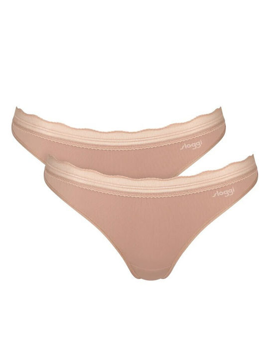 Γυναικεία String 2Pack με Δαντέλα Beige