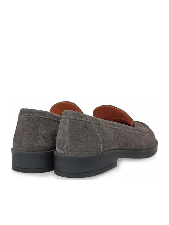 Damen Mokassins Aus Leder in Grau Farbe