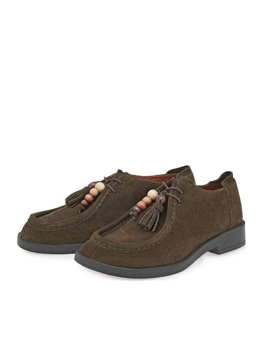 Leder Damen Mokassins in Khaki Farbe