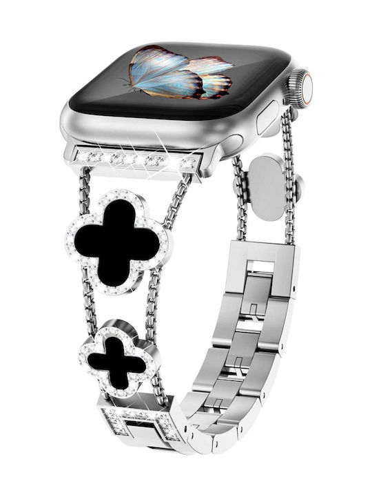 Volte-tel Каишка За Смарт Часовник Дамска Метална Apple Watch 38 40 41 42mm Тип Van Cleef Черен Кръст 12.7см Сребърен 5205308427268 Volte-tel Каишка За Смарт Часовник Дамска Метална Apple Watch 38 40 41 42mm Тип Van Cleef Черен Кръст 12.7см Сребърен 5205308427268