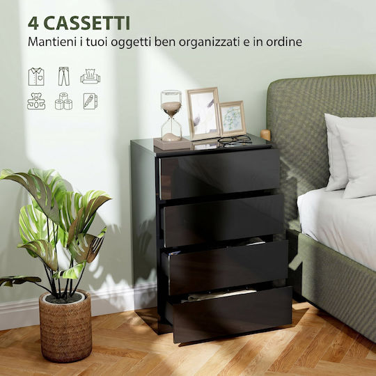 Chest of Drawers Wooden with 4 Drawers Black 55x34x80cm