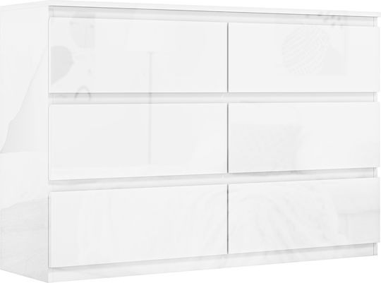 HomCom Kommode Schlafzimmer Holz mit 6 Schubladen Weiß 112x34x75cm