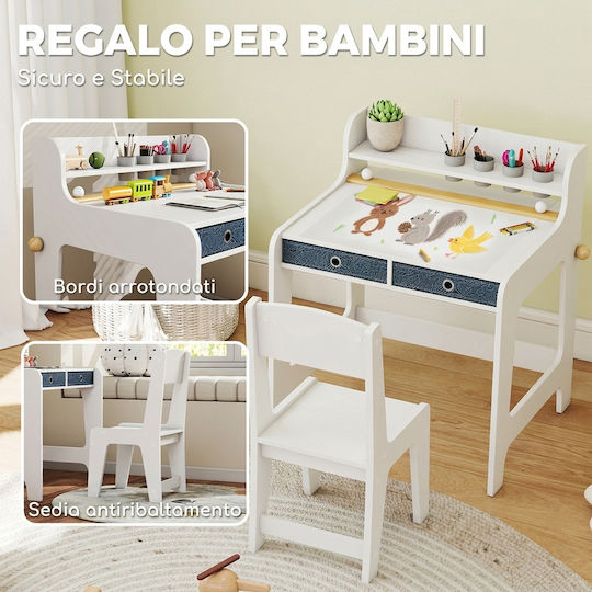 Kids Table Set with Chairs for Painting Wooden White Aiyaplay