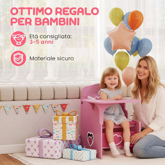Σετ Παιδικό Τραπέζι με Καρέκλες για Ζωγραφική Ροζ Aiyaplay