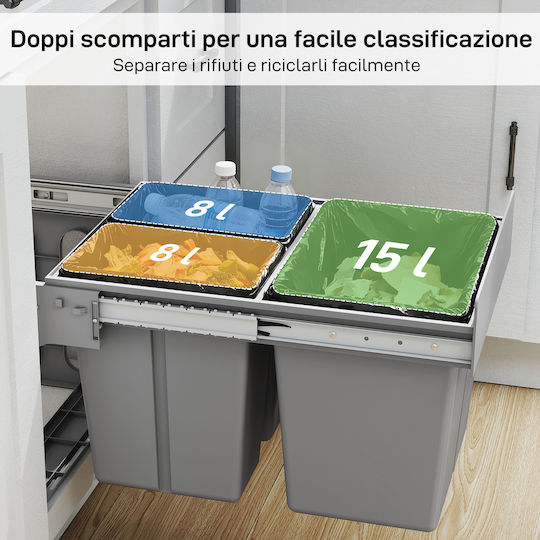 HomCom Metal Recycling Bin Metallic 31lt Grey