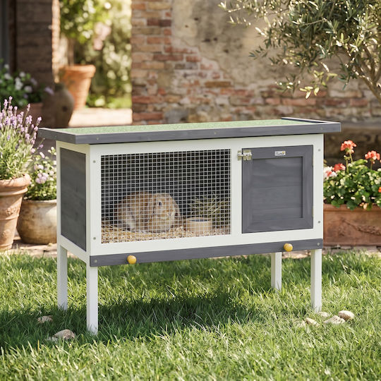 Pawhut D51-141V01GY Cușcă Din Lemn Pentru Iepuri 51x65cm