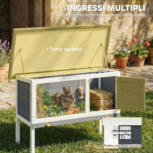 Pawhut D51-141V01GY Cușcă Din Lemn Pentru Iepuri 51x65cm