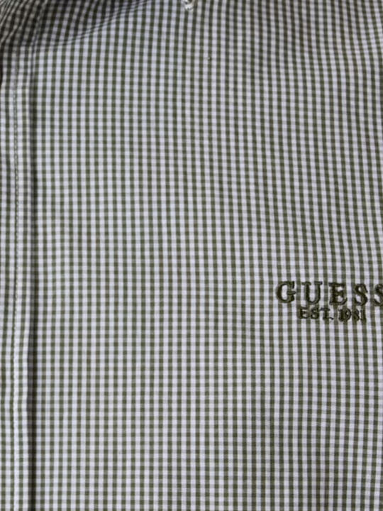 Shirt Дълъг Ръкав Памучна Риза в Стандартна Кройка Каре Бяло- Зелено
