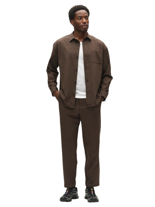 Gabba Long Sleeve Overshirt In Oversized Line Brown