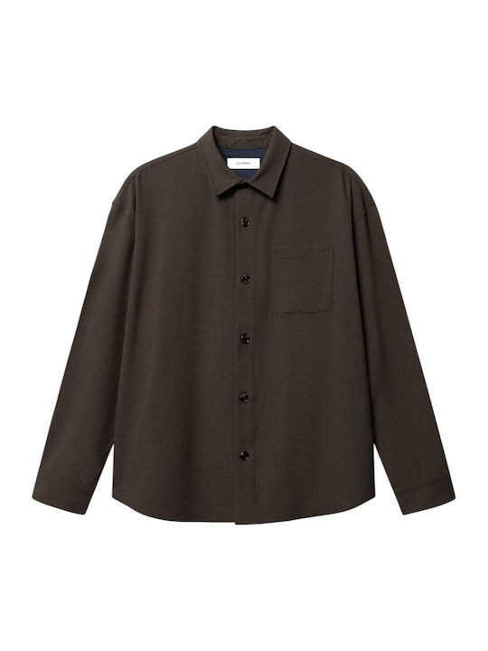 Long Sleeve Overshirt In Oversized Line Brown