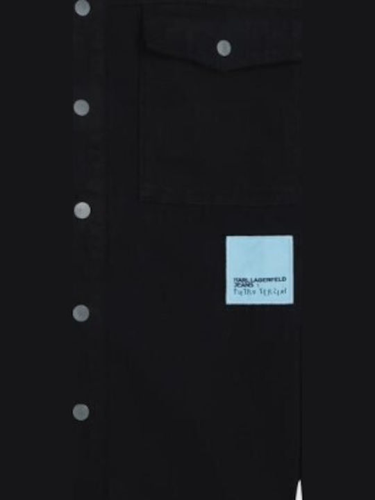 Дълъг Ръкав Памучен Overshirt в Широка Кройка Черен