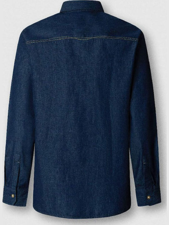 Cămașă Denim Mânecă Lungă În Linie Îngustă