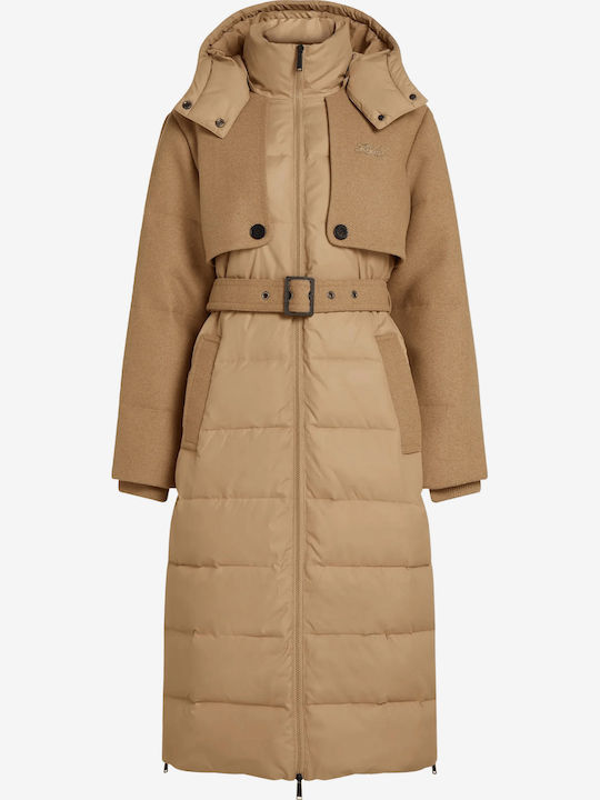 Дълго дамско Puffer яке за зима Camel