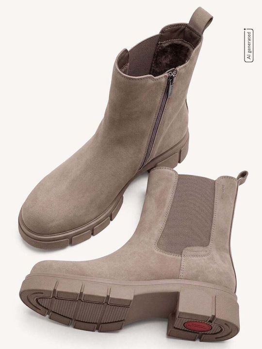 Leather Women's Chelsea Ankle Boots with Mid Heel Beige